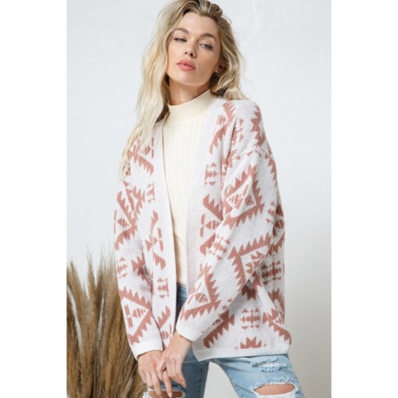 Sweaters - SOLD OUT Rose Tribal Aztec Western Cozy Open Knit Long Sleeve Cardigan Casual